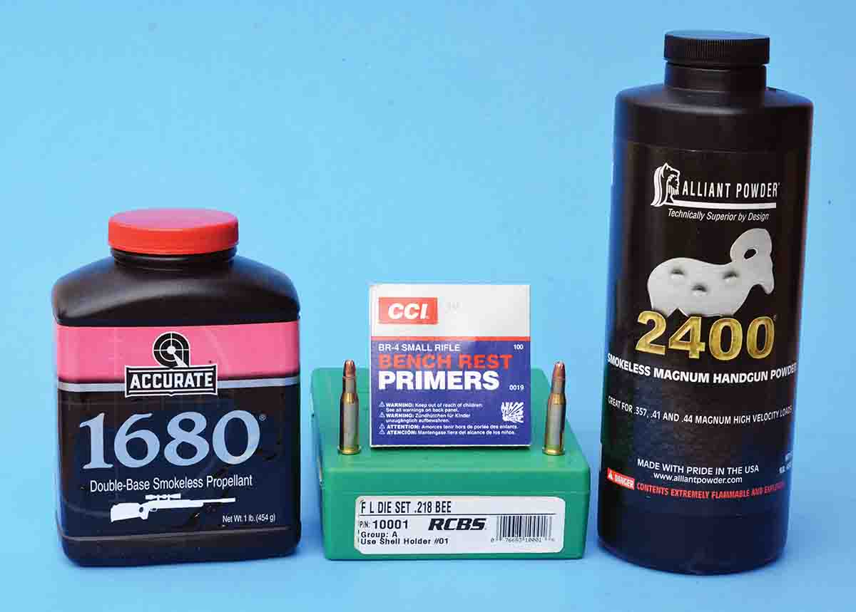 Brian used RCBS dies and CCI BR-4 primers to develop “Pet Loads” data for the .218 Bee.